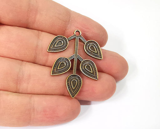 2 Leaf branch charms Antique bronze plated charms (38x30mm)  G24137