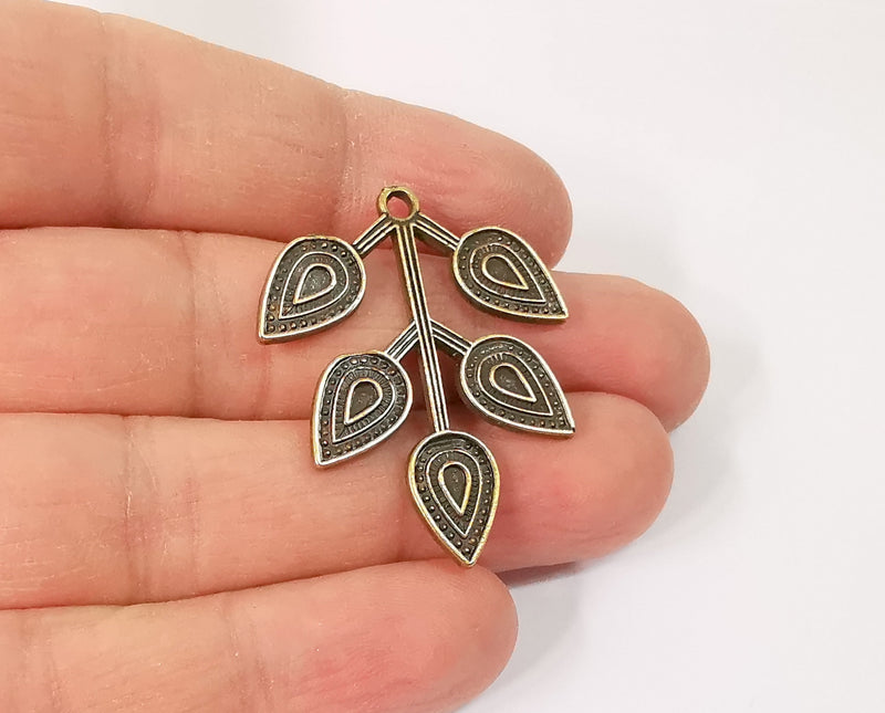 2 Leaf branch charms Antique bronze plated charms (38x30mm)  G24137