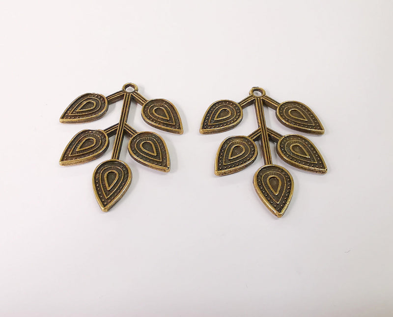 2 Leaf branch charms Antique bronze plated charms (38x30mm)  G24137