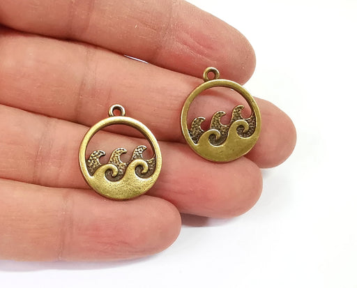4 Sea waves charms Antique bronze plated charms (23x20mm)  G24142