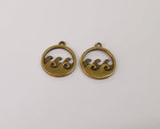 4 Sea waves charms Antique bronze plated charms (23x20mm)  G24142