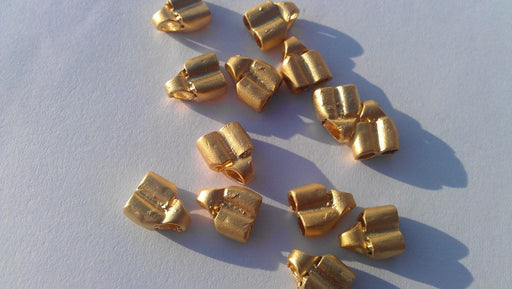 4 Gold Cord Ends Findings , Gold Plated Brass 4 Pcs  G4