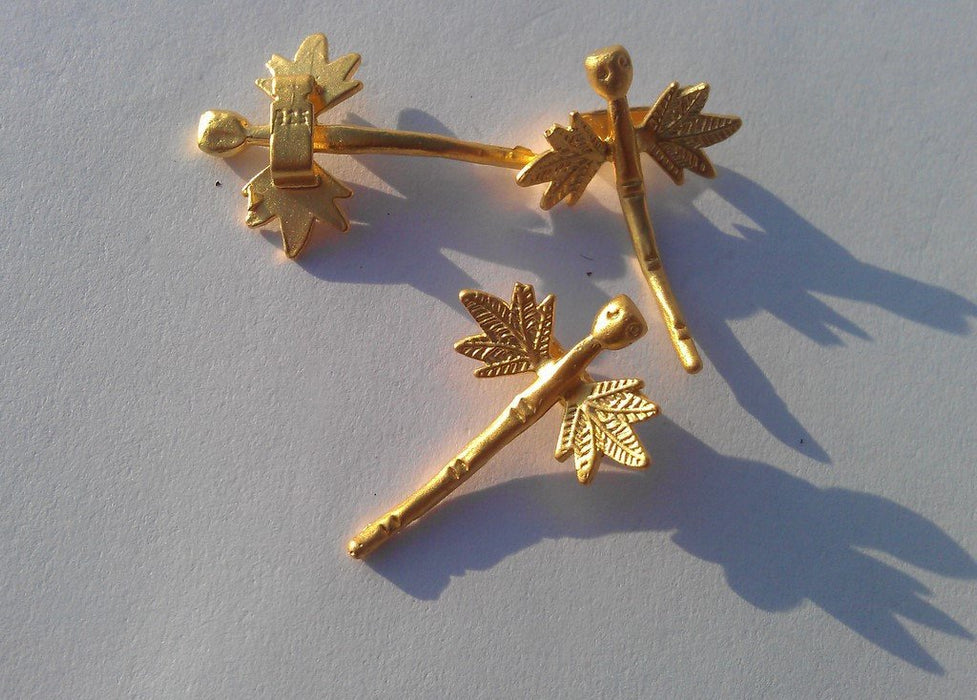 2 Gold Dragonfly Charms , Gold Plated Brass G13