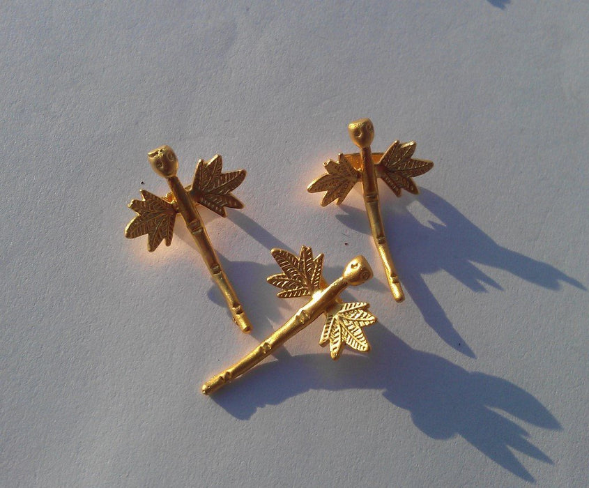 2 Gold Dragonfly Charms , Gold Plated Brass G13