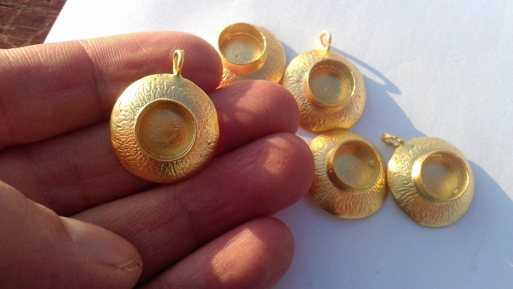 2 Pcs Gold Plated Brass Bezel Findings,Pendant  G14607