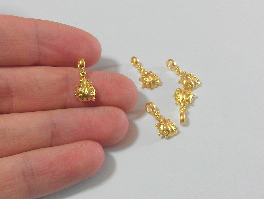 4 Pcs  Ladybug Charms, Gold Plated Brass G11498