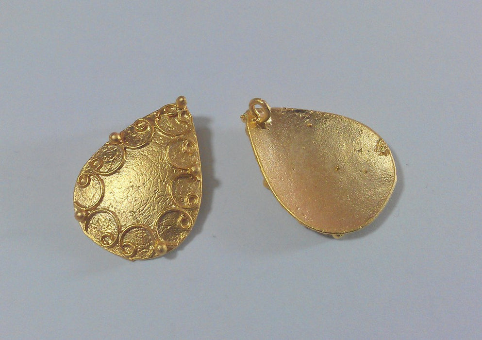 2 Gold Drop Charms ,  Gold Plated Brass G34