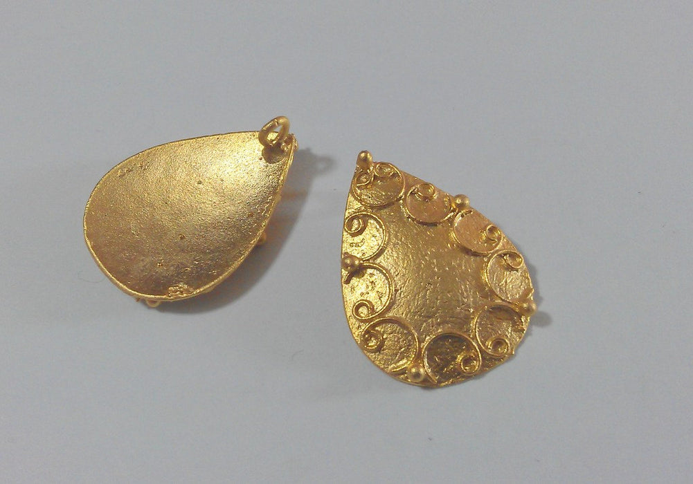 2 Gold Drop Charms ,  Gold Plated Brass G34