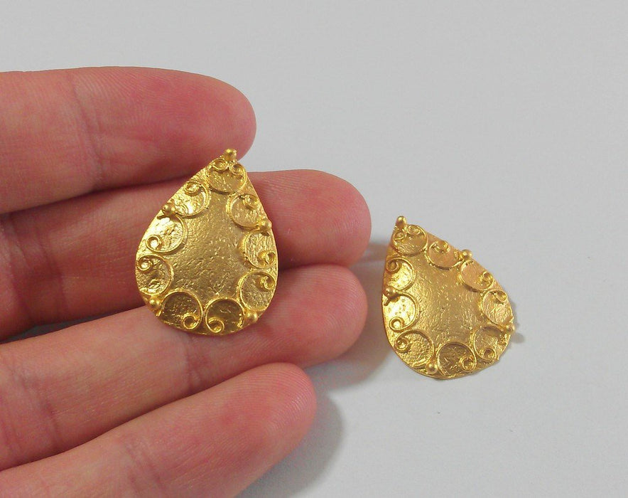 2 Gold Drop Charms ,  Gold Plated Brass G34