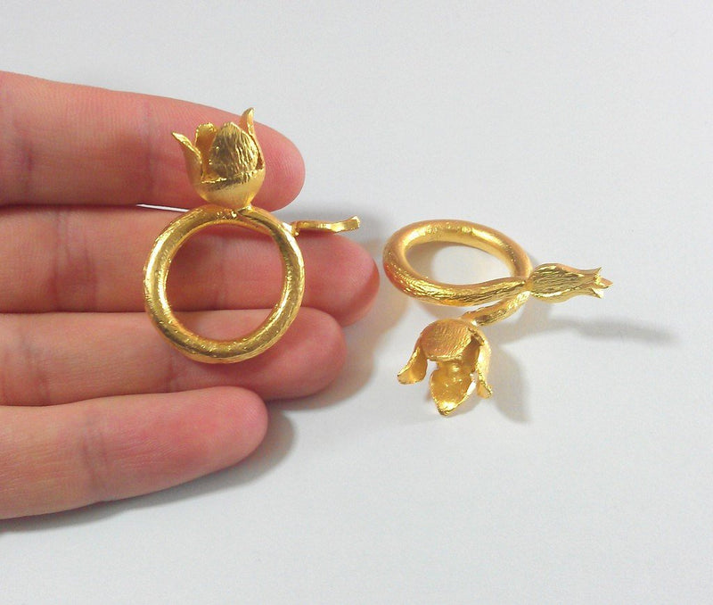 Gold Ring Blank Ring Settings Ring Bezel Base Cabochon Mountings Adjustable  (8mm blank) , Gold Plated Brass G11915