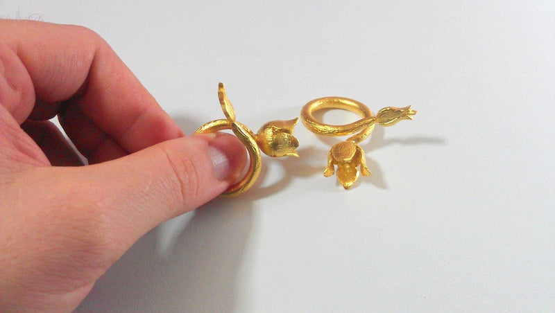 Gold Ring Blank Ring Settings Ring Bezel Base Cabochon Mountings Adjustable  (8mm blank) , Gold Plated Brass G11915