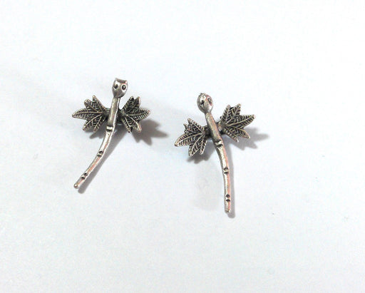 2 Dragonfly Charms Antique Silver Plated Brass G44