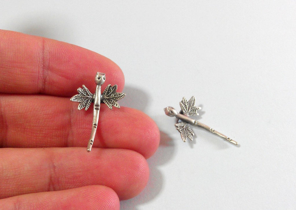 2 Dragonfly Charms Antique Silver Plated Brass G44