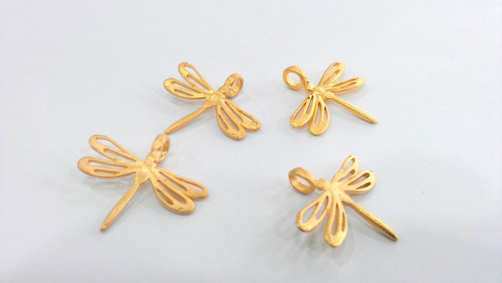 2 Gold  Charms Gold Plated Brass Dragonfly Charms  G66