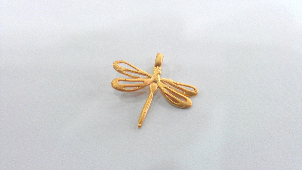 4 Pcs Dragonfly Charms  Pendant , Gold Plated Brass G66