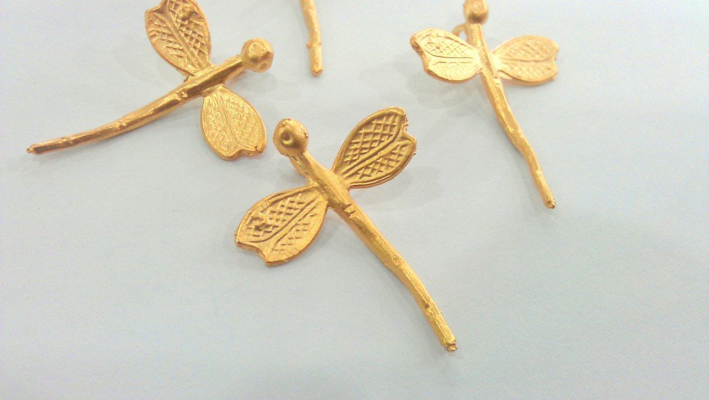 4 Gold Dragonfly Charms,, Gold Plated Brass  G67