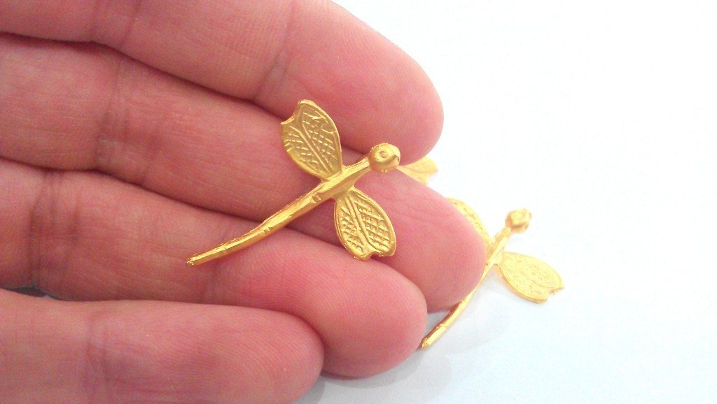 4 Gold Dragonfly Charms,, Gold Plated Brass  G67