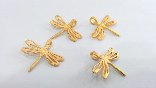 2 Gold  Charms Gold Plated Brass Dragonfly Charms  G66