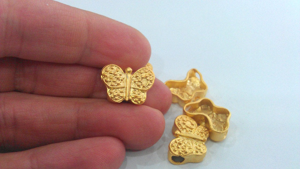 2 Butterfly Charms  Gold Plated Charm Gold Plated Brass G9537