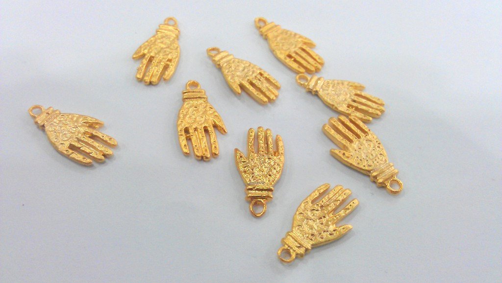 4 Hand Charms , Gold Plated Brass G13939