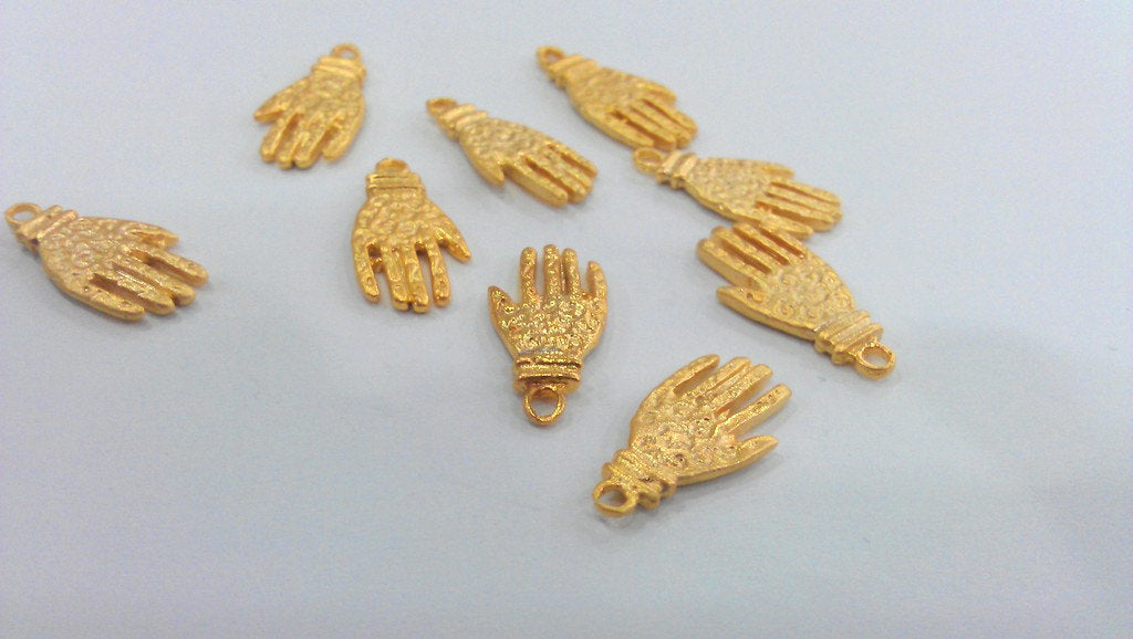 4 Hand Charms , Gold Plated Brass G13939