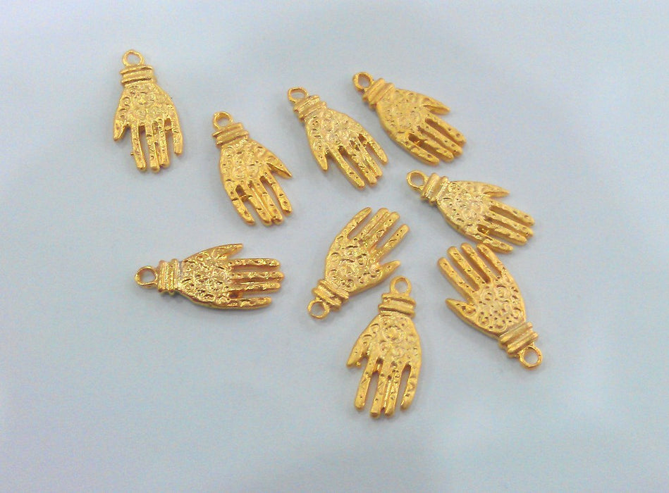 4 Hand Charms , Gold Plated Brass G13939