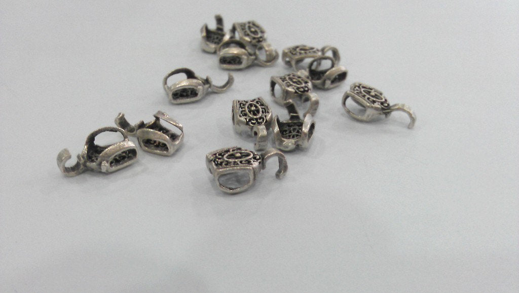 4 Silver Bail Findings Antique Silver Plated Brass  Connector ,Findings  G11488