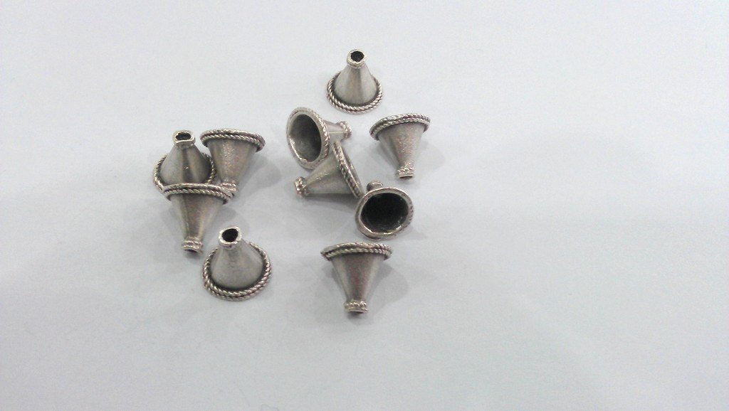 2 Antique Silver Plated Brass Cones , Findings  G9839