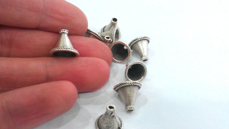 2 Antique Silver Plated Brass Cones , Findings  G9839