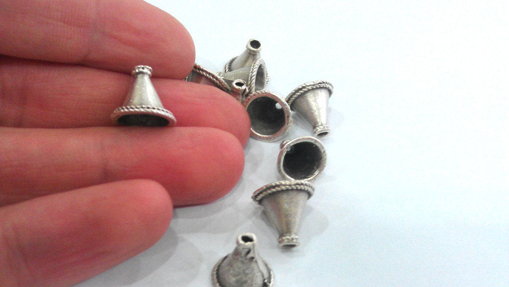 2 Antique Silver Plated Brass Cones , Findings  G9839