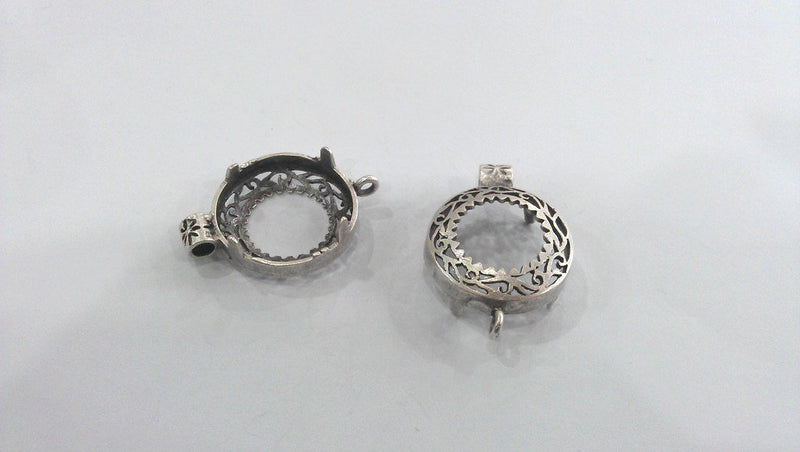 1 Pc Silver Plated Brass Bezel Connector , Findings G102