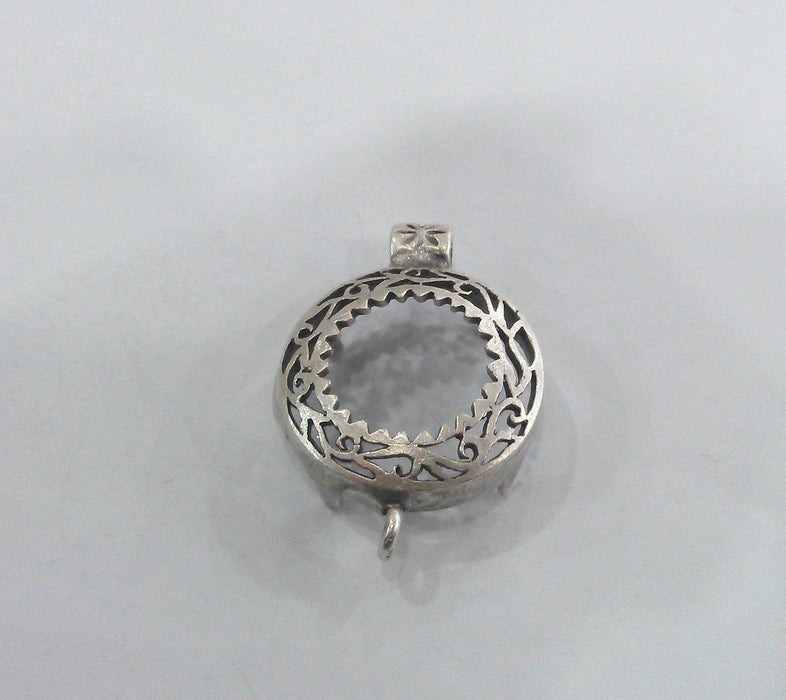 1 Pc Silver Plated Brass Bezel Connector , Findings G102