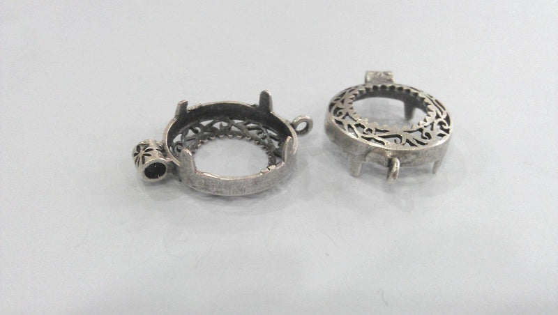 1 Pc Silver Plated Brass Bezel Connector , Findings G102