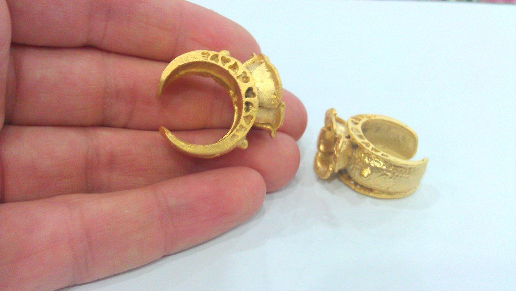 Gold Ring Setting Blank Adjustable Ring Blank,(12mm Blank) , Gold Plated Brass  G10785