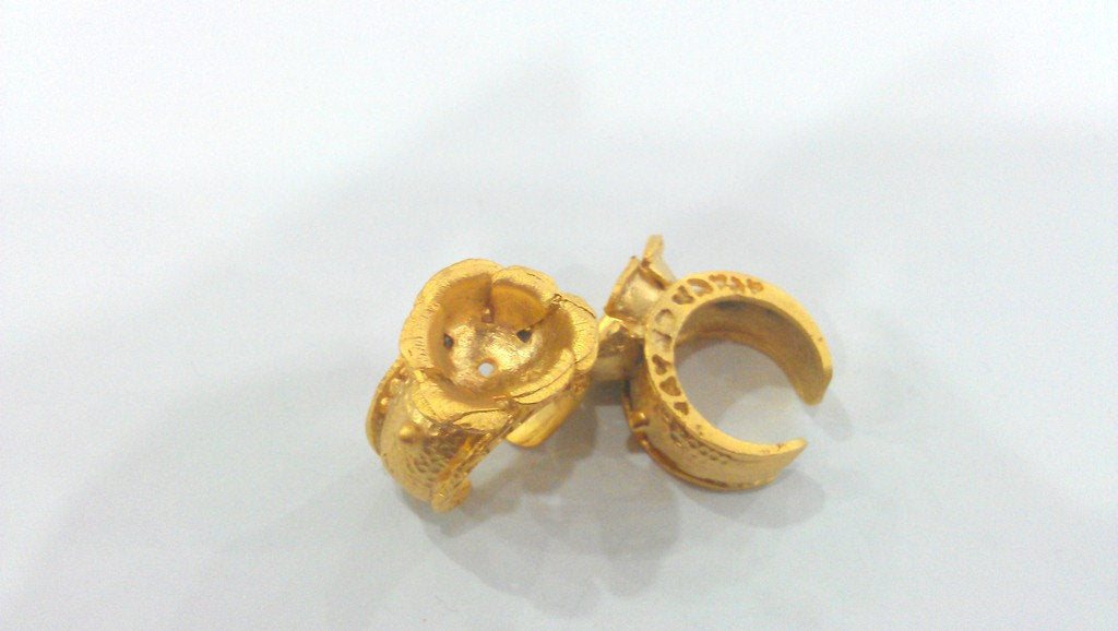 Gold Ring Setting Blank Adjustable Ring Blank,(12mm Blank) , Gold Plated Brass  G10785