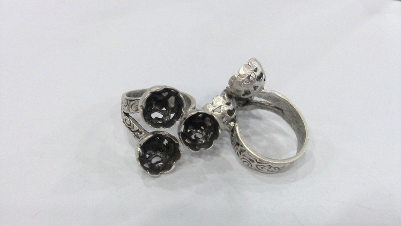 Antique Silver Plated Brass Adjustable Ring Base Blank  (9mm Blank)  G116