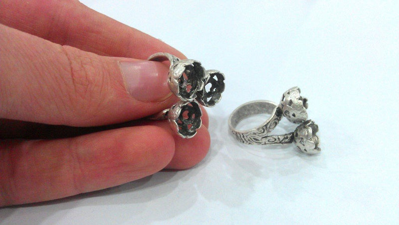 Antique Silver Plated Brass Adjustable Ring Base Blank  (9mm Blank)  G116