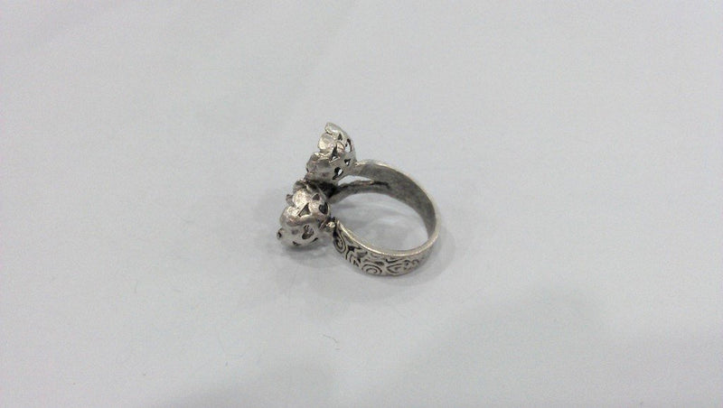 Antique Silver Plated Brass Adjustable Ring Base Blank  (9mm Blank)  G116