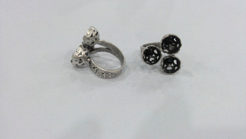 Antique Silver Plated Brass Adjustable Ring Base Blank  (9mm Blank)  G116