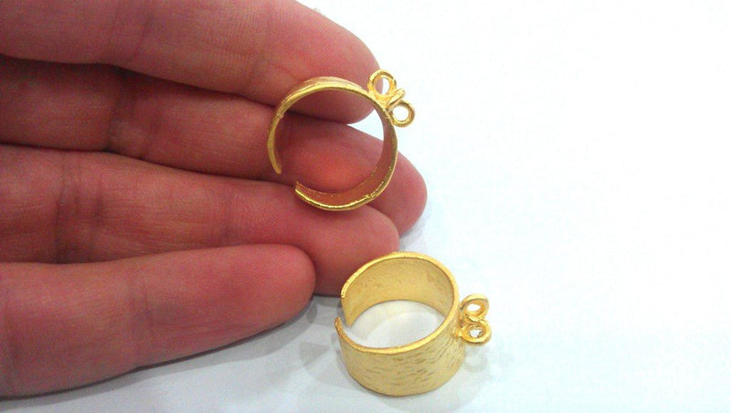 Adjustable Ring Base Blank with a Loop Setting Findings , Gold Plated Brass G120