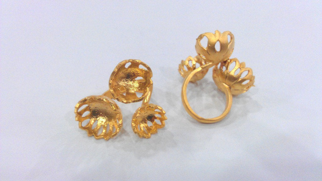 Adjustable Ring Base Blank ( 10-12-14 mm Blank) Gold Plated Brass G121