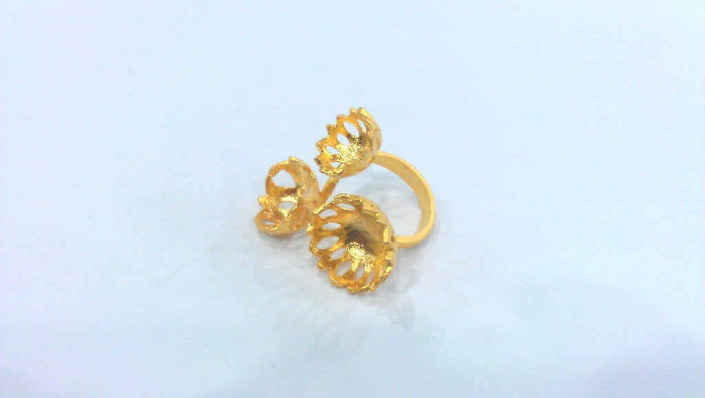 Adjustable Ring Base Blank ( 10-12-14 mm Blank) Gold Plated Brass G121