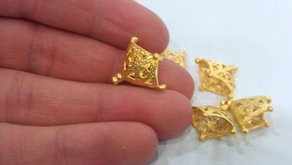 2 Gold Cone Findings , Gold Plated Brass 2 Pcs   G9226