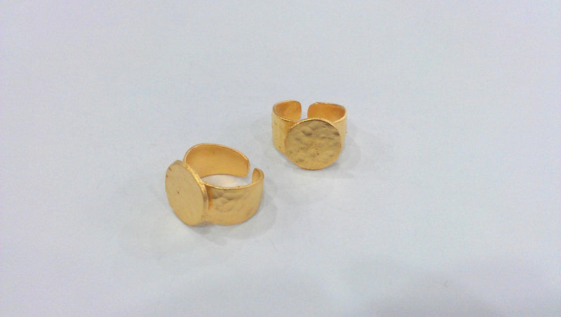 3 Gold Plated Ring Blank Base Bezel Setting  Adjustable Ring Blank  (15mm Blank)  , Gold Plated Brass  G12934