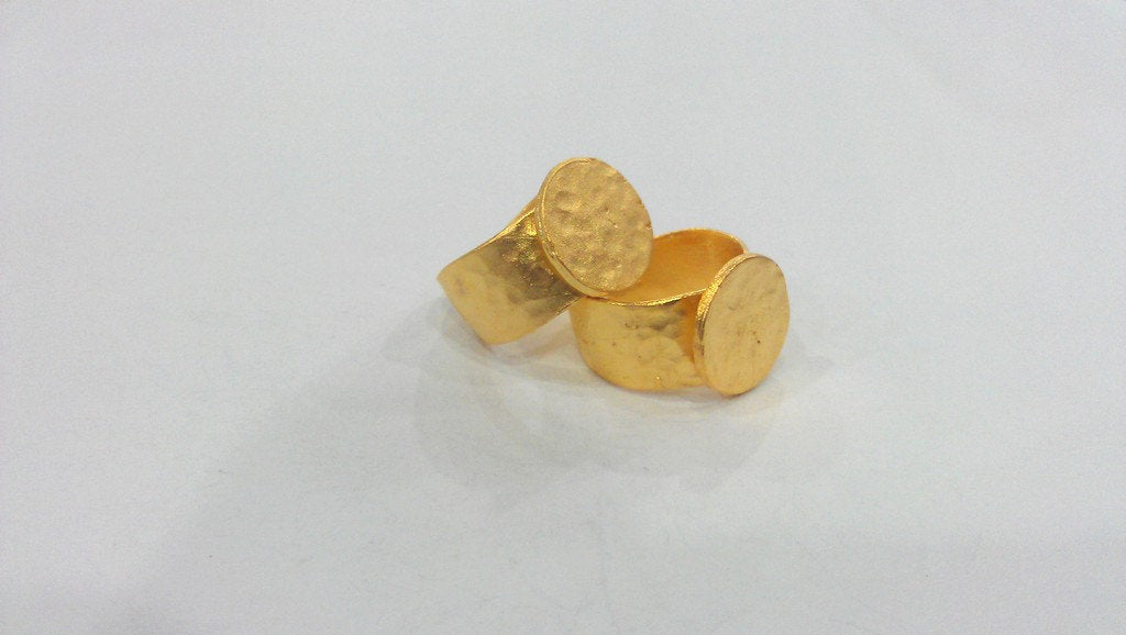 3 Gold Plated Ring Blank Base Bezel Setting  Adjustable Ring Blank  (15mm Blank)  , Gold Plated Brass  G12934
