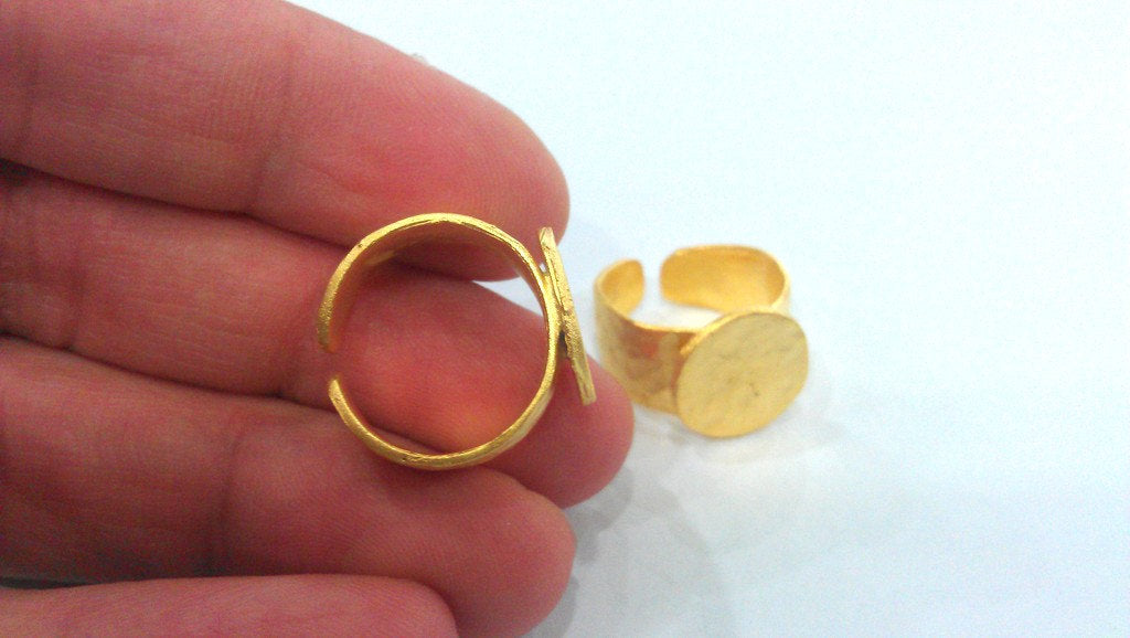 10 Ring Blank Base Bezel Setting Adjustable Ring Blank (15mm Blank) , Gold Plated Brass  G12934