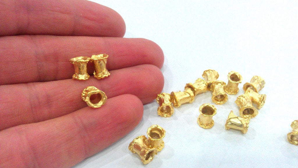 5 Tube Beads , Gold Plated Brass  G9232