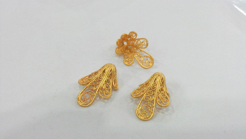 2 Gold Plated Cones  Bead Caps , Findings , Gold Plated Brass G14363