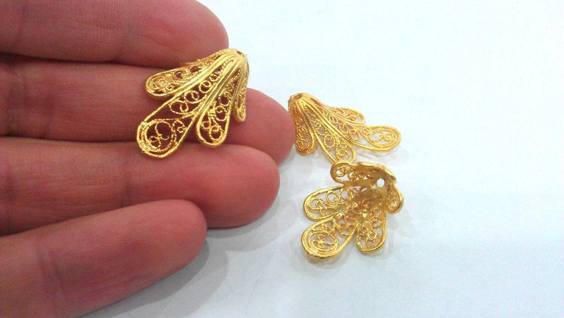 2 Gold Plated Cones  Bead Caps , Findings , Gold Plated Brass G14363