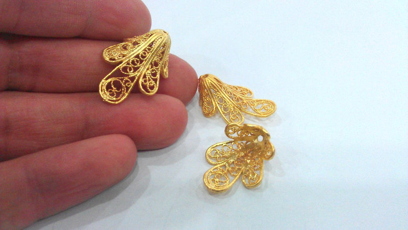 2 Gold Plated Cones  Bead Caps , Findings , Gold Plated Brass G14363